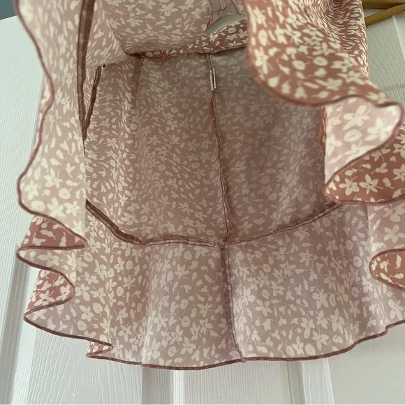 Shein Pink Floral Mini Skirt with Zipper Ruffle Bottom - Picture 5 of 6